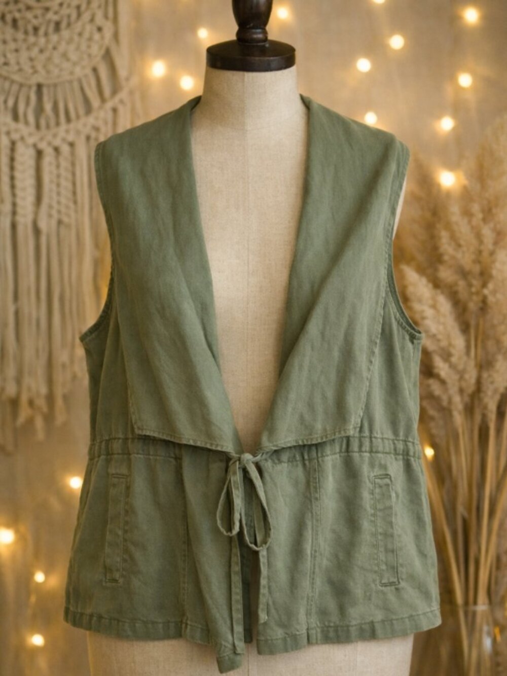 Jane & Delancey Army Green Draped Vest Plus 3X Boho Minimalist Layering Casual